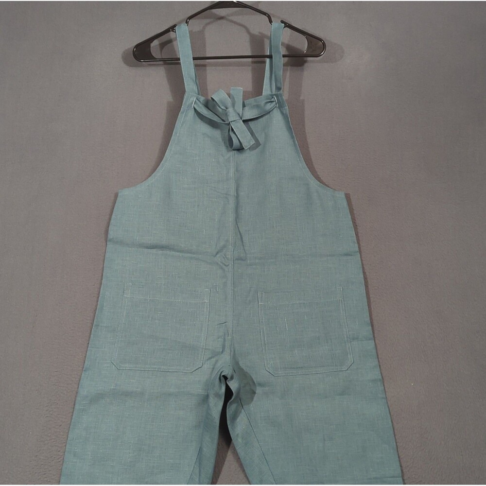 Yuki Buttons EMI Overalls Women's M Blue Cielo Linen Tie Strap Lagenlook Cottage